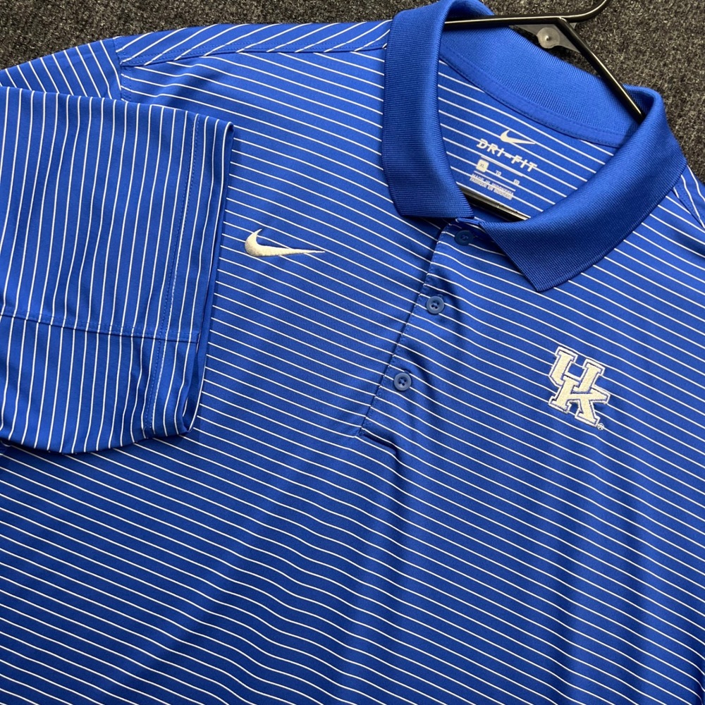 Nike Kentucky Wildcats Polo Shirt Mens XL Blue White Stripe Dri-FIT Golf 2581